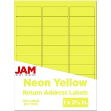 JAM PAPER Return Address Labels - Standard Mailing - 1 x 2 5/8 - Neon Yellow ...