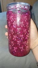 Hot pink bow snowglobe tumbler 16oz 