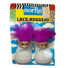 1991 Vintage Trolls Lace Huggers Purple Hair Shoelace Clips Street Kids EFS NEW