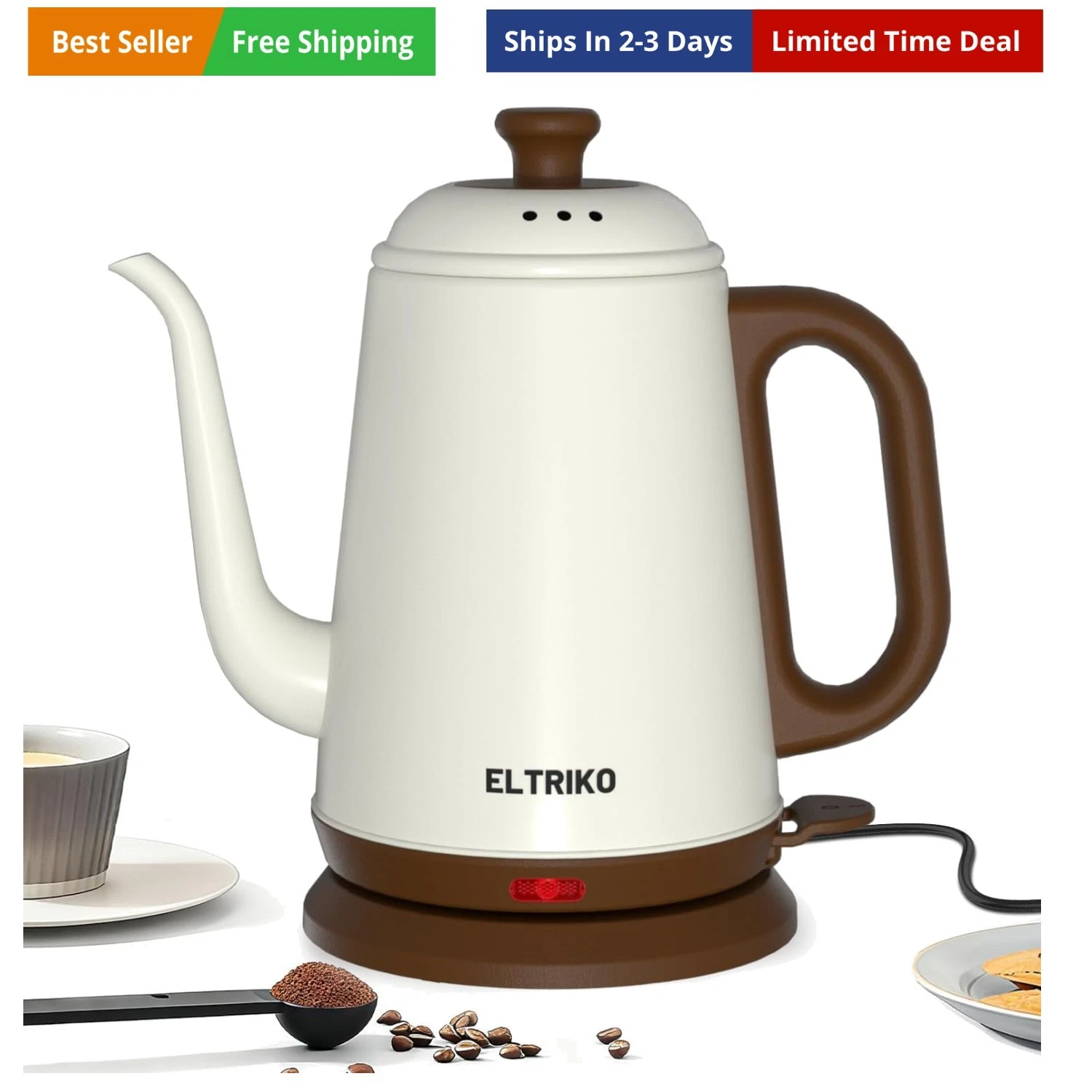 Gooseneck Electric Kettle, 1L Water Boiler, Pour Over Coffee & Tea, 1000W Fas...