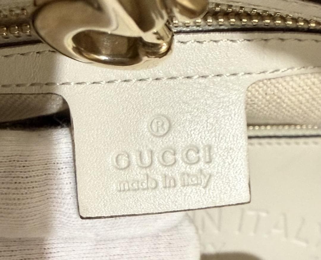 GUCCI Craft Tote Bag Beige White Canvas Leather Women Vintage Authentic thumbnail 7