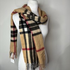 Heritage of Scotland 100 Lambswool Scarf Camel Check Plaid NWT 14" x 70"