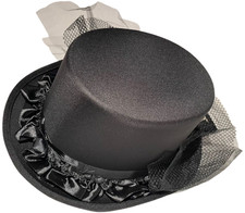 VICTORIAN BLACK TOP HAT Adult Satin Ruffle Funeral Costume Formal Steampunk Goth