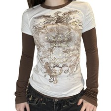 Goth Shirt Gothic Fake Two-Piece Alternative Clothing Long Sleeve...