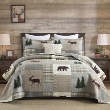 Quilt King Size, 100 Cotton King Size King 98"x106" Greyish Brown/Green