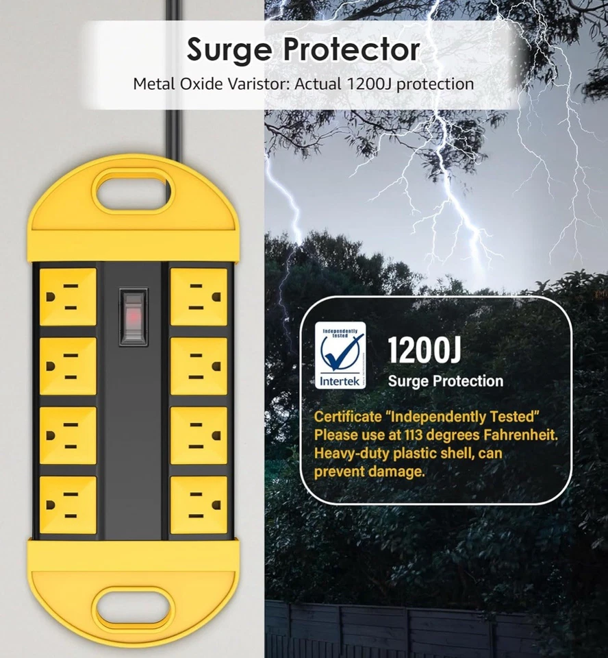 CCCEI Outdoor Power Strip Weatherproof with 8 Plug Waterproof Extension Cord 6Ft - Image 4 of 4