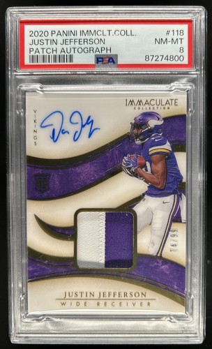 2020 Immaculate Collection Justin Jefferson Rookie Patch Auto RC #/99 PSA 8