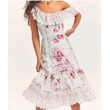 LoveShackFancy Faustine Floral Midi Dress size 6 Embroidered Pink *FLAWED*