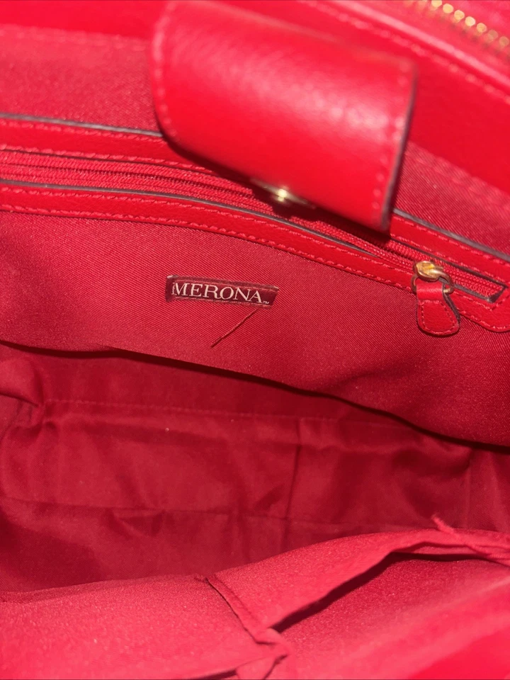 Merona Red 17" Laptop Bag Business Organizer Tote Double Handle Faux Leather - Image 4 of 4