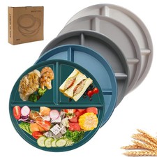 9" Unbreakable Divided Plates Set Wheat Straw Plate Reusable Dinnerware
