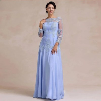 Mother of the Bride Dresses Floor-length Long Sleeve O-neck Wedding Party Gowns