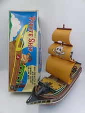 Modern Toys Pirate Ship Tin Toy – Vintage Japan Battery Operated with Box 15”
