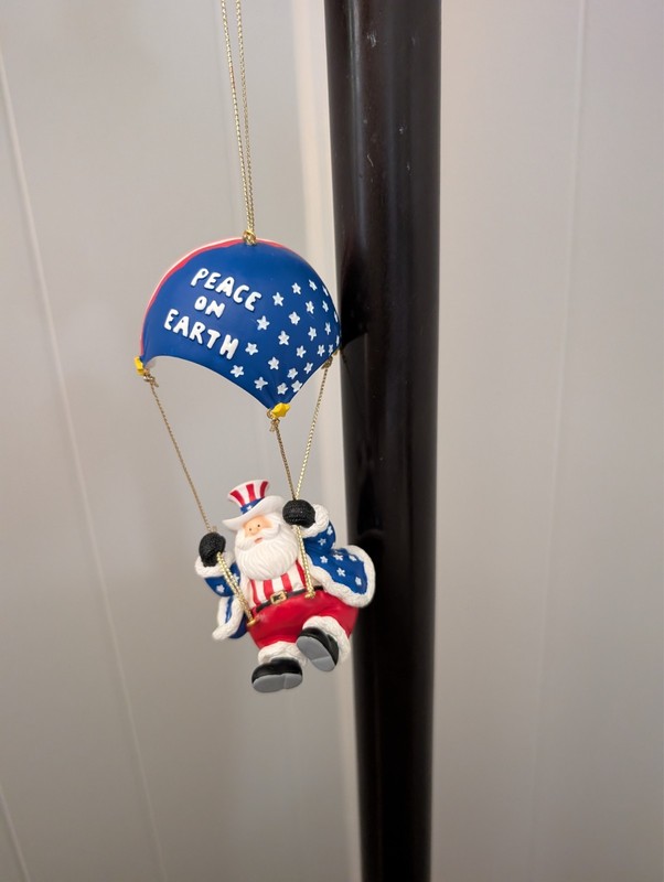 Lenox 2002 Stars and Stripes Parachuting Santa Ornament - Peace on Earth