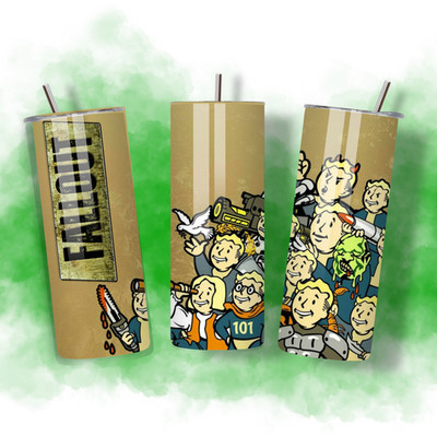 Fallout Inspired 20oz Edelstahl Skinny Becher mit Strohhalm Gaming Geschenk