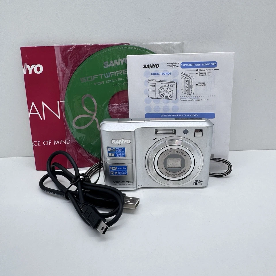 Sanyo VPC-S1285 Compact Digital Point & Shoot Camera 12.0MP w Box, Manual, Cable - Image 2 of 4