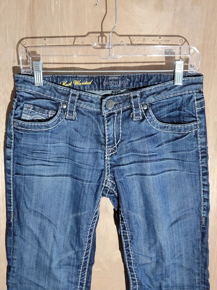 see thru soul capri jean women 27 (actual 28) straight low rise most wanted blue - Image 2 of 4