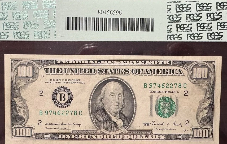 RARE MISSING BACK PRINTING of 1988 NEW YORK $100 PCGS 53 - Image 2 of 4