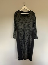 Gold Scoop Neck Shift Dress in Black and Grey with Embellishment UK 14 Winter
