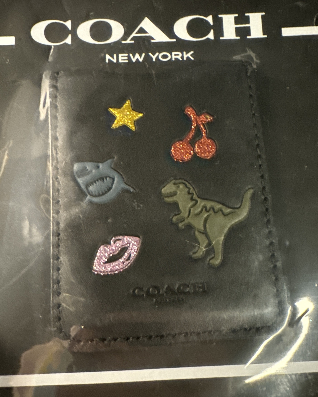 New COACH Cell Phone Pocket Sticker Card Holder 23727 Dinosaur Cherry Shark eBay