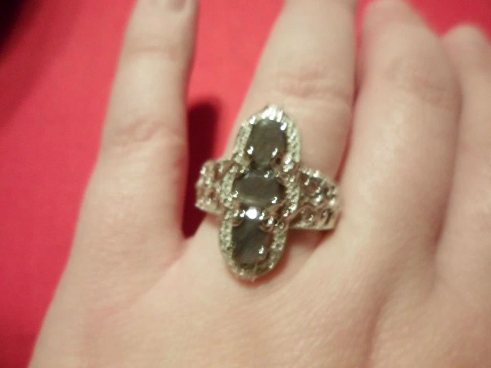 Серебряный сапфир 3 камня кольцо в платине наложение размер 8-3.20CTW - Изображение 4 из 4