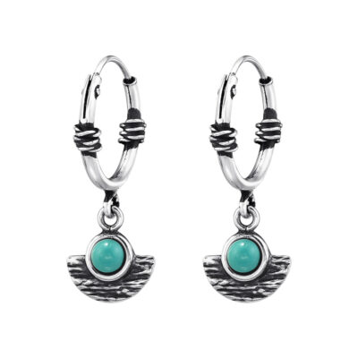 Bali Ohrringe Türkis Perlen 925 Silber Boho Creolen Ohrhänger Ethno Schmuck