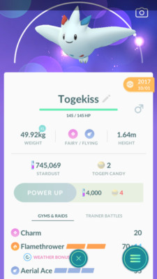 Pokemon Trade GO - Togekiss with 2nd move unlocked Lucky Trade for PVP Great