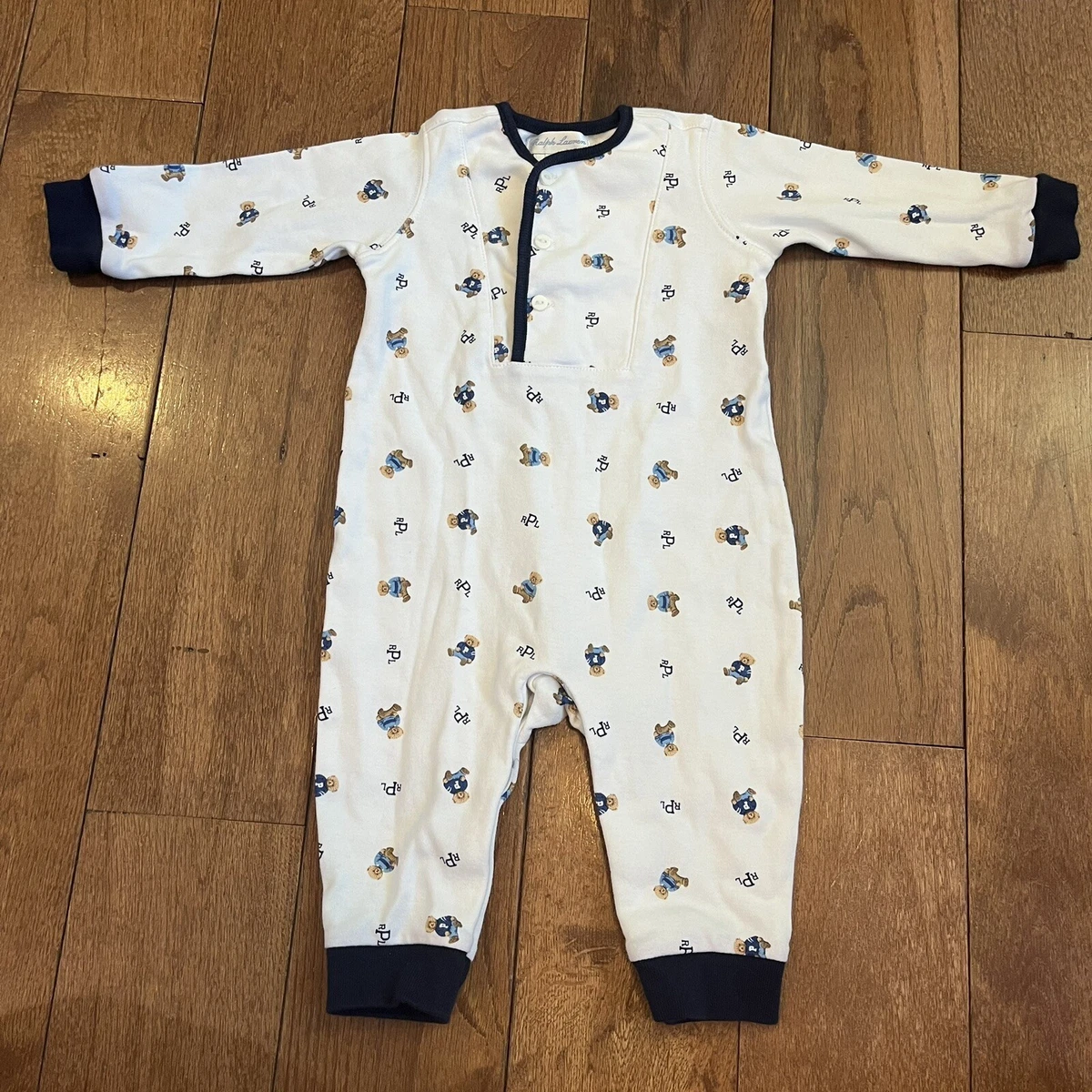 Infant Boys Ralph Lauren 1/2 Button Pajamas Sleeper Footless White