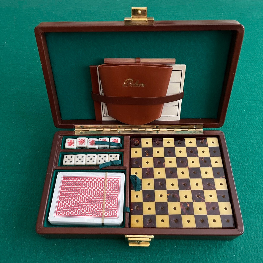 Vintage Travel Games Compendium Dice, Poker Dice, Chess, Cards, Poker