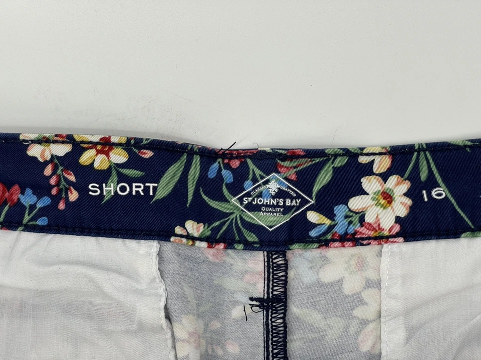 Pantalones cortos elásticos St Johns Bay para mujer talla 16 azul multicolor floral cintura 38” Foto 3 de 4