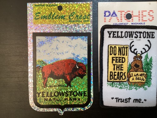 Vtg. Patch-Yellowstone National Park-Do Not Feed Bears Trust Me & Buffalo Decal - Picture 2 of 6
