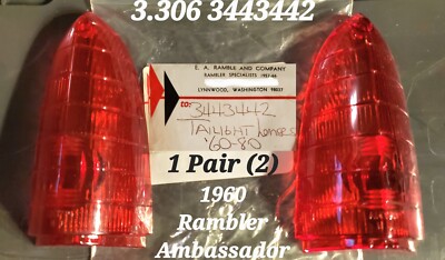 AMC / Rambler Ambassador L/R Rear Red Taillight Lenses for 1960-80 N.O.S 3443442