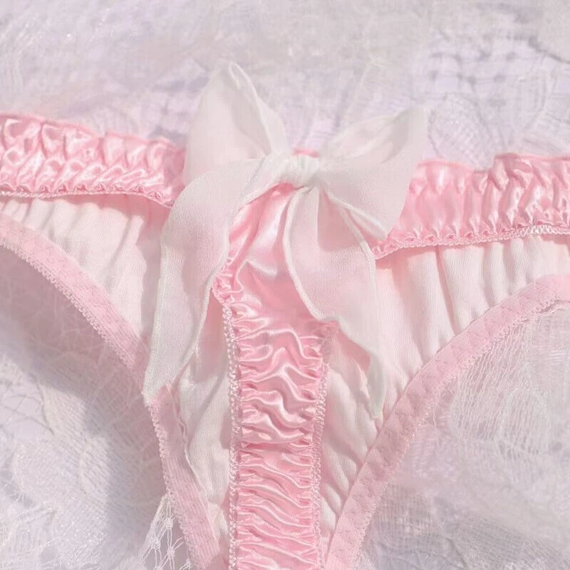 2 peças calcinha sexy cetim falso cueca babado tanga fio dental calcinha senhora - Imagem 4 de 4