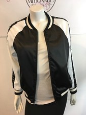 Jocelyn 791118 Black/white Gray Floral Satin Reversible Bomber Jacket Sz S