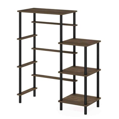 Turn-N-Tube Columbia Walnut/Black Tall Kitchen Cart Storage Shelf with Wood Top