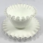 VINTAGE Fenton Glass White Silver Crest Petticoat Glass Mayo Set Bowl and Plate