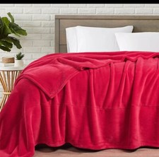 Solid Red Flannel Throw Plush Super Soft Bed Blanket QUEEN size   FREE SHIPPING