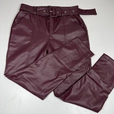 NWT Fashion Nova Women  s Blondie Belted Faux Leather Pants Pull On Burgundy Sz M
