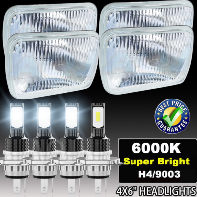 Chrome 4pcs 4x6'' Rectangle Led Projector Headlights Hi/Lo fit Toyota Van Camry
