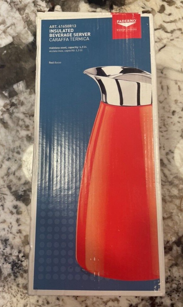 NIB Paderno World Cuisine Insulated Beverage Server Carafe Red