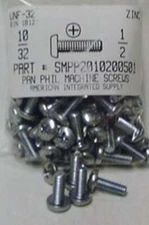 #10-32x1/2 Pan Head Phillips Machine Screws Steel Zinc Plated (50)