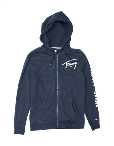 TOMMY HILFIGER Mens Graphic Zip Hoodie Sweater XL Navy Blue Cotton CK08