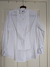 HER Tuxedo White Pintuck Button Down Blouse Chic Tailored Formal Shirt Size 10