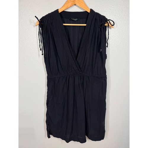 Lauren Ralph Lauren Dress Womens Black Gauze V-Neck Beach Coverup Boho M/L?