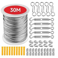 30M Drahtseil Set Edelstahl Stahlseil Spanndraht Spannschloss Klemmen Kauschen