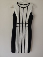 Calvin Klein Women's Dress Size 2, Knee Length, Sleeveless, Black & White, NEW