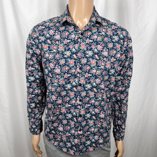 Express Men's Small Blue Pink Floral Print Slim Fit Long Sleeve Button-Up Shirt