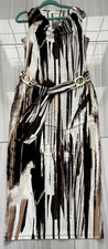Maxi Vestido Jersey Calvin Klein Sin Mangas con Cinturón Talla S *Prístino*Impresión Adelgazante