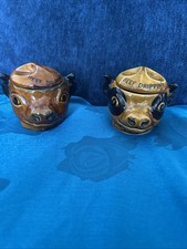 Pair Of Szeiler Vintage Cow Memorabilia Beef Dripping Ceramic Pots With Lids
