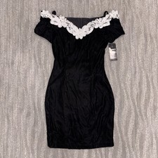 VTG NWT Iz California Black Velvet Off Shoulder Mini Cocktail Dress Junior Sz 7