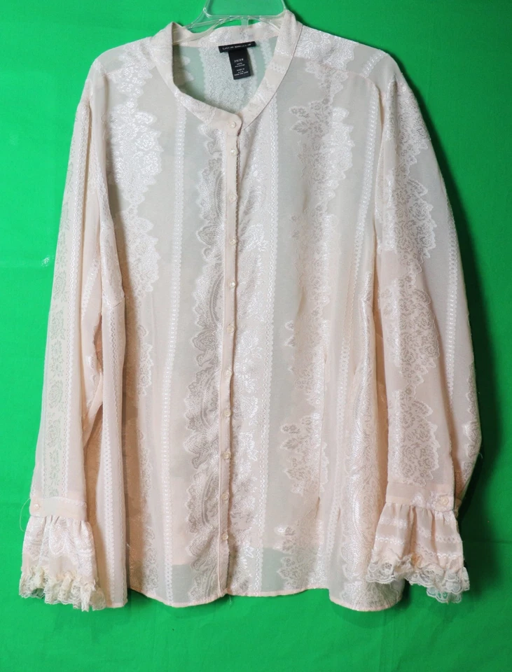 Blusa Lane Bryant Talla 26w/28w Marfil Satinado Elegante Oficina de Vacaciones (b682) Foto 2 de 3